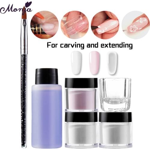 Monja 6 Pcs/Set Nail Art Kit Transparent Cup Pink White Acrylic Powder Liquid Nail Extension Build Painting DIY Manicure Tools