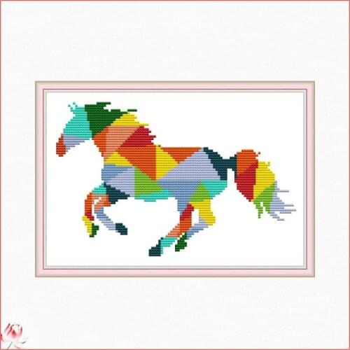 Joy Sunday Rainbow Horse Pattern Cross Stitch Kits 14CT 11CT Printed Fabric Embroidery Sets DIY Needlework Craft Home Decoratio