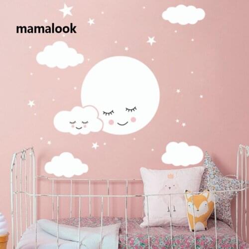 Baby Nursery Bedroom Smiley Stars w/ Cloud Wall Sticker For Kids Room Home Decoration Children Wall Decals Art Kids
