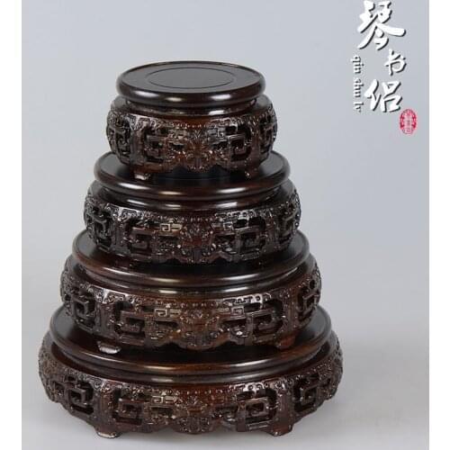 Cheap red solid black Catalpa wood carvings antique porcelain teapot vase circular base bonsai Kistler wooden nest