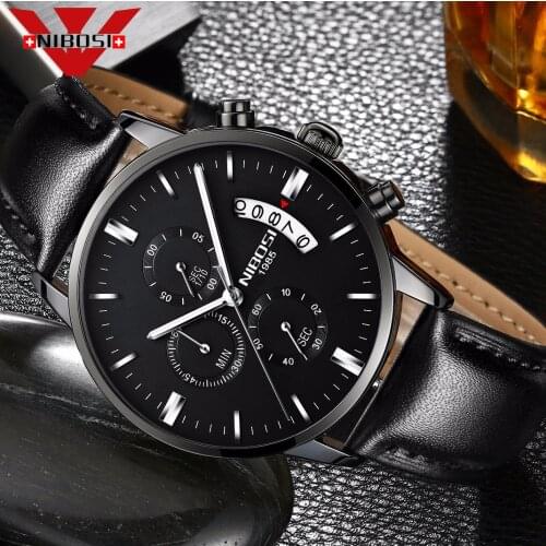 NIBOSI Mens Watch Luxury Top Brand Fashion Watches Military Army Watch Men Analog Quartz Wristwatches Leather Relogio Masculino
