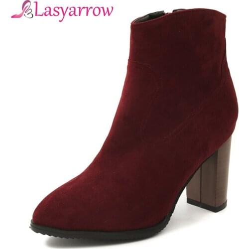 Lasyarrow 2018 new high-heeled large size womens boots short boots high-heeled boots female simple solid ankle botas mujer F261