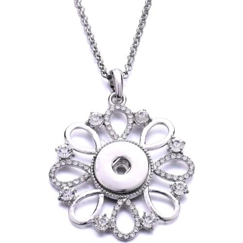 New Flower Snap Button Necklace Jewelry Rhinestone Metal Snap Pendant Necklace for Women Fit 20MM 18mm Snap Buttons Jewelry
