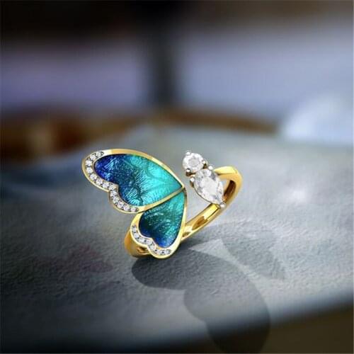 Fashion Aesthetic Creative Butterfly Wing Ring Charm Valentines Day Gift Woman Birthday Jewelry Wholesale
