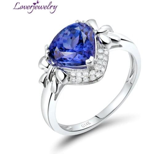 Solid 14Kt White Gold Natural Pear Shape Tanzanite Wedding Ring Genuine Diamond Gem Jewelry Luxury Gift for Mom