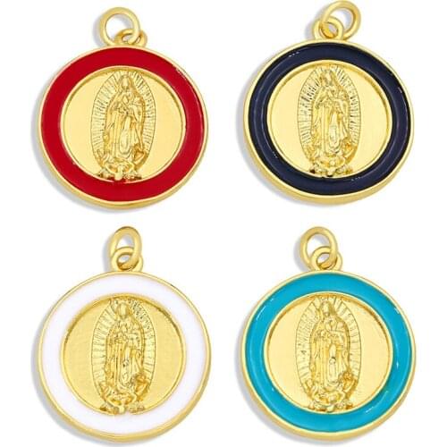 OCESRIO Brass 18K Gold Plated Enamel Virgin Mary Pendant Charms for Necklace Jewelry Making Bulk Religious Jewelry pdta360