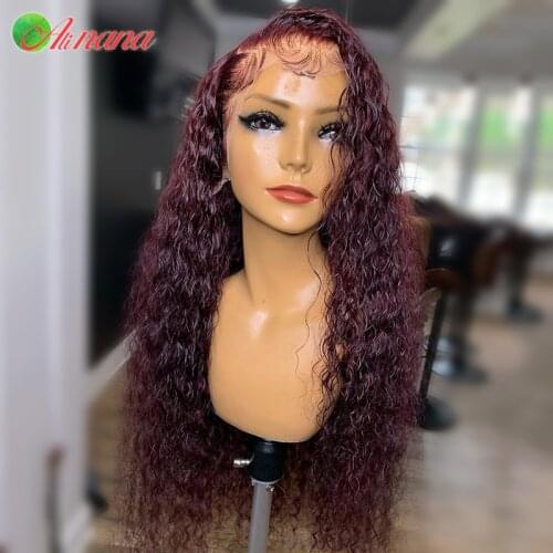 99J Kinky Curly Lace Front Wig Human Hair Wigs For Black Women Water Wave 13x4 Glueless Lace Frontal Wig Pre-Plucked Hairline