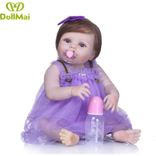 23" Full Silicone Reborn Girl Baby Doll Toy Lifelike modeling infant dolls baby dolls play house toys bonecas pink npk princess