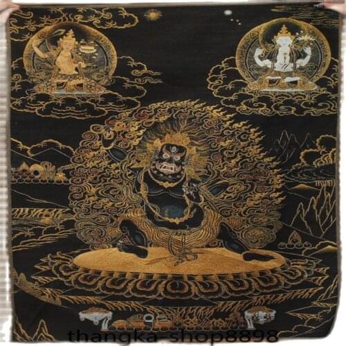 35" Silk Mahakala WenShu 4 Hands 4 arms Chenrezig Buddha Tangka Thangka Mural