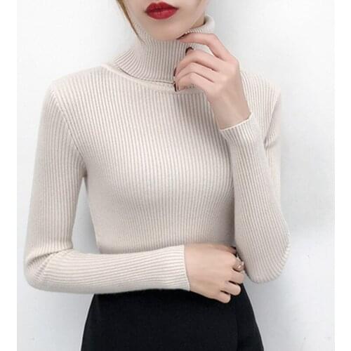 High collar bottoming sweater female slim thick sweater 2019 autumn and winter new solid color pullover short pullover