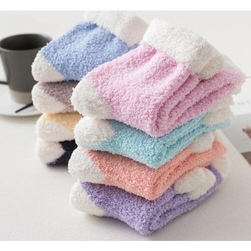 Thick Cotton Fuzzy Candy Warm Lady Winter Kawaii Casual Women Socks Fluffy Warm Socks Short Cute Patchwork Terry Socks Female