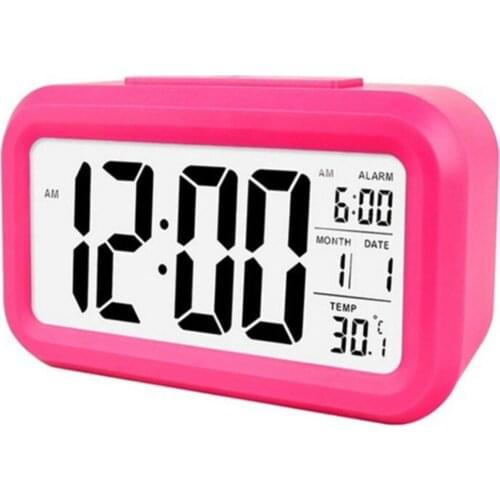 Smart Digital Desk Clock With Lcd Light Sensor Thermometer Alarm Photocell Pink