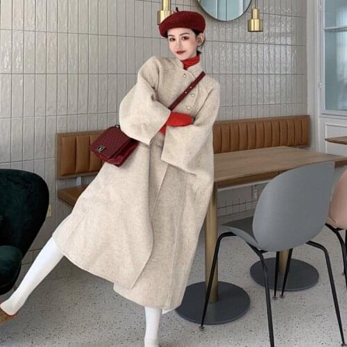 Plus Size casaco feminino inverno Stand Collar Windbreaker Retro Fashion Loose Long Section Long Sleeve Woolen Coat 2019 f1121