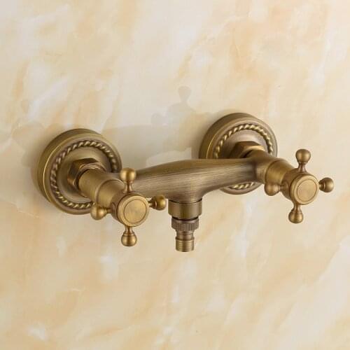 Free Shipping Antique brass wall mounted bibcock tap for washing machine, Copper Bathroom bathtub faucet mixer tap hot and cold