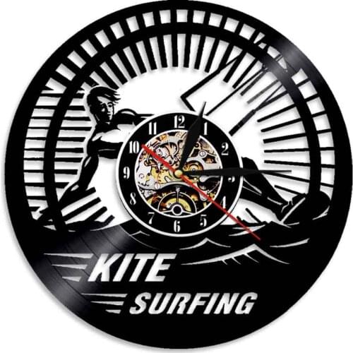 Kite Surfing Vinyl Clock LP Record Sea Sport Led Light Cool Home Decor Vintage Modern Handmade Gift For Surfer