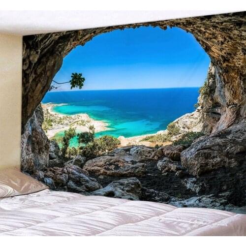 180X230cm Wall Hanging Tapestry Blue Sea Scenery Mandala Couch Blanket Bedroom Living Room Wall Decoration Paintings