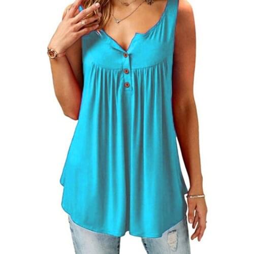 Autumn Women Tank Fashion O Neck Sleeveless Shirt Tank Casual Loose Button Ruched Solid Tank Tops Female New