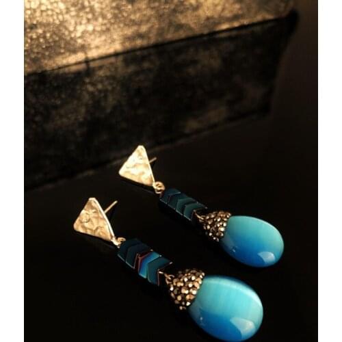 Dr Stone Natural Stone Women 'S Cat 'S Eye Stone Silver Plated Earrings RYL13 439800525