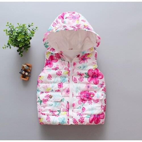 Spring Girls Vest Cotton Infant Waistcoat Fashion Flower Sleeveless Kids Jacket Autumn Warm Hooded Children Outwear Baby Clothes