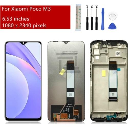 For xiaomi Poco M3 LCD Display Touch screen Digitizer Assembly With Frame M2010J19CG Screen Replacement Repair Parts 6.53"