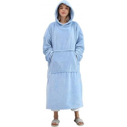 Winter Warm TV Pocket Hooded Blankets Adults Kids Bathrobe Sofa Cozy Blanket Sweatshirt Plush Coral Fleece Blankets Outwears