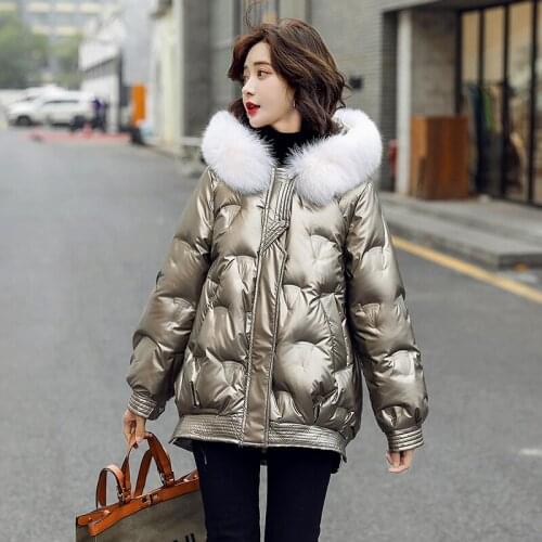 ISENMAL Winter Jacket Women Large Fur White Duck Down Coat Thick Parkas Warm Zipper Down Snow Outerwear