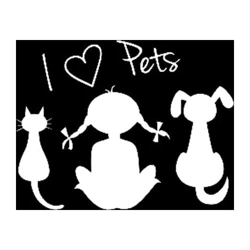 16CM*12CM KK Vinyl Decal I Love Pets Baby Girl Dog Cat Car Sticker Black Silver Car Accessories