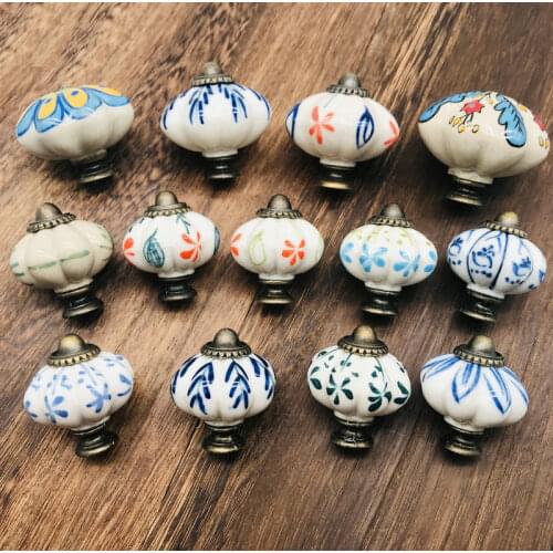 1x Cheap Dresser Knobs Kids Drawer Pulls Kitchen Cabinet Hardware Pull Handles Handpainted Flower Ceramic Drawer Pumpkin Knob