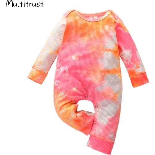 2020 Baby Girls Boys Clothes Toddler Newborn Kids Girls Boy Long Sleeve Tie Dyeing Print Ribbed Knitted Romper Jumpsuits Clothes
