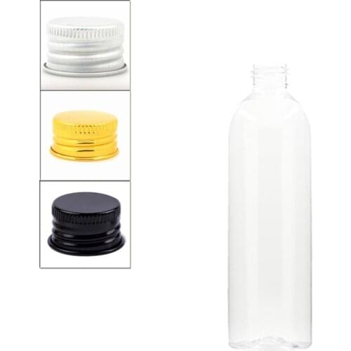 250ml empty cosmo round plastic bottle, clear pet bottle with aluminum screw cap