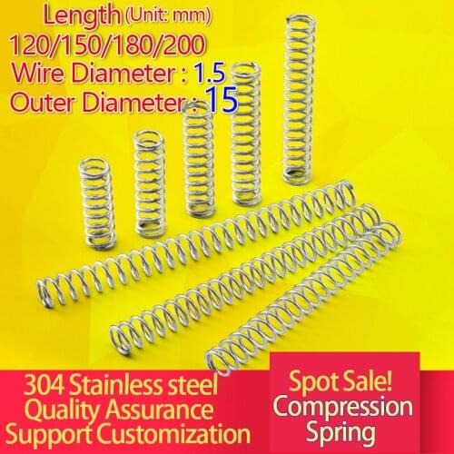 304 Compression Spring Stainless Steel Compression Spring Length 120/150/180/200 Y Spring Long Spring Wire diameter:1.5mmOD:15mm
