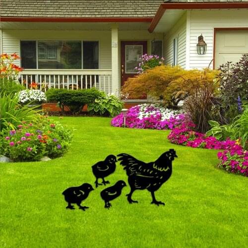 4pcs/set Garden Decor Metal Stakes Cute Chicken Silhouette Hollow Ornaments Cartoon Chick Yard Lawn Art Decoration