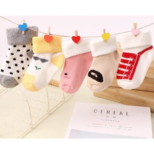 5Pair/Lot Baby Socks Newborn Set Warm Winter Baby Girl Boy Short Socks Soft Thick Cartoon Cute Floor Socks For Toddler Children