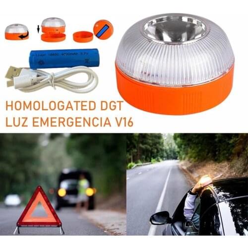 Emergency Light v16 Homologated DGT Approved Car SOS Flash Emergency Beacon Light Rechargeable Magnetic Induction Strobe Light