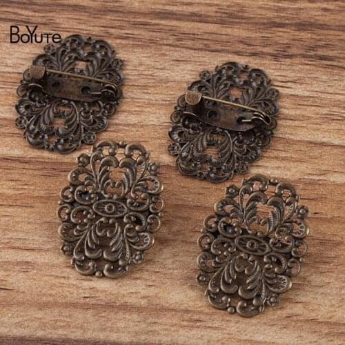 BoYuTe Custom (200 Pieces/Lot) 20*30MM Metal Filigree Flower Brooch Pins Vintage Antique Bronze Brooches for Women