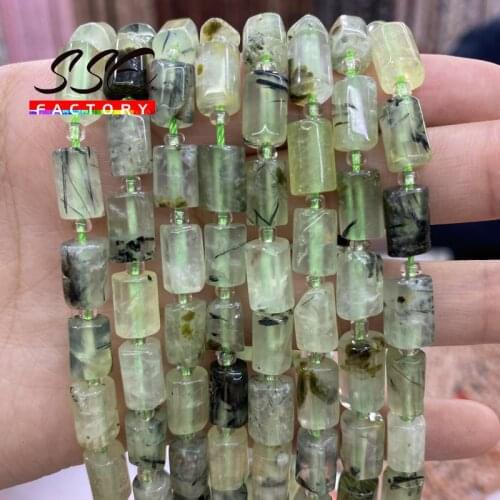 Natural Faceted Green Prehnites Stone Beads Cylinder Loose Spacer Beads DIY Bracelet Accessories For Jewelry Making 15" Strand