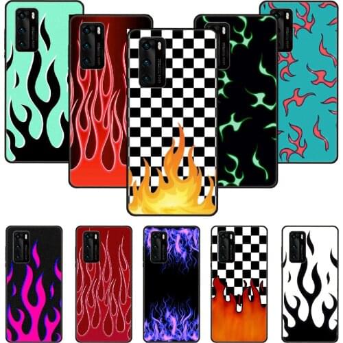 Phone Case For Huawei P20 P30 P40 P Smart Z + P10 Mate 30 10 20 Lite Pro Black Cover Bumper Soft Coque Art wildflower flame