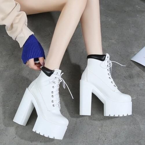 Black Fashion Platform High Heeled Wedge Ankle Boots 2018 Autumn And Winter Womens Booties Shoes 12cm