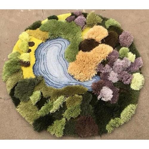 Childrens room round rug New Zealand wool & acrylic forest green floor mat Decorative rug for living room Mat for balcony