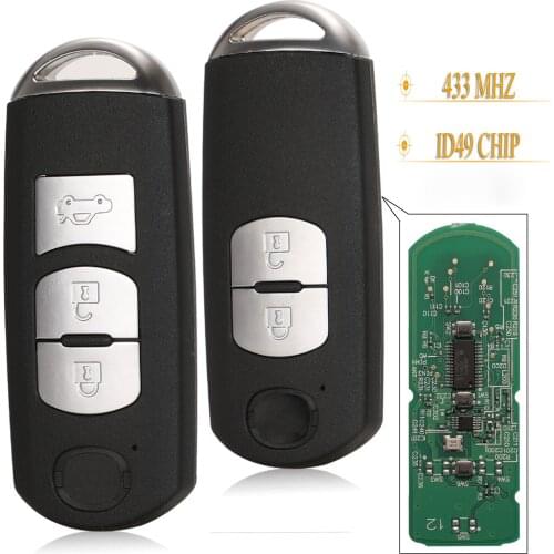 Kutery 2/3 Buttons Replacement Smart Remote Car Key Fob 433Mhz ID49 Chip For Mazda 3 CX-3 Cx-5 Axela Model SKE13E-01 SKE13E-02