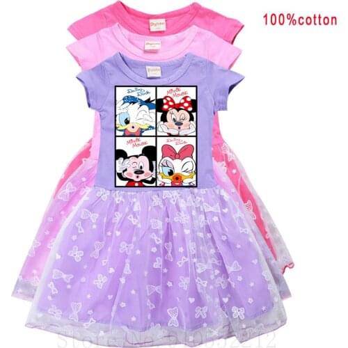 Summer Minnie Mouse Mesh Princess Wedding Dresses Toddler Girls Lace Dress Kids Cartoon Children Clothing for Baby Girls 2-8Y