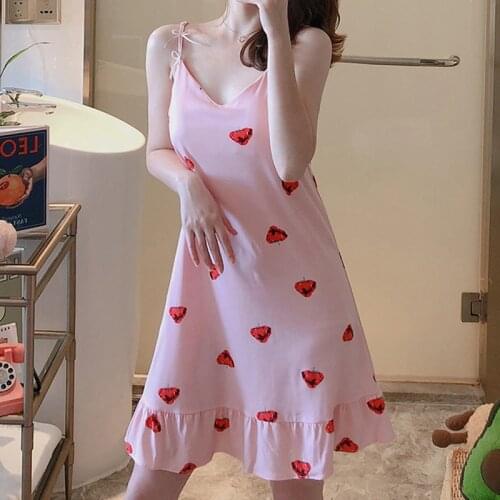 Women Nightdress Girl Sleepwear Milk Silk Pijama Woman Dress Female Sling Nightwear Clothing Fashion Avocado Ladies Homewear