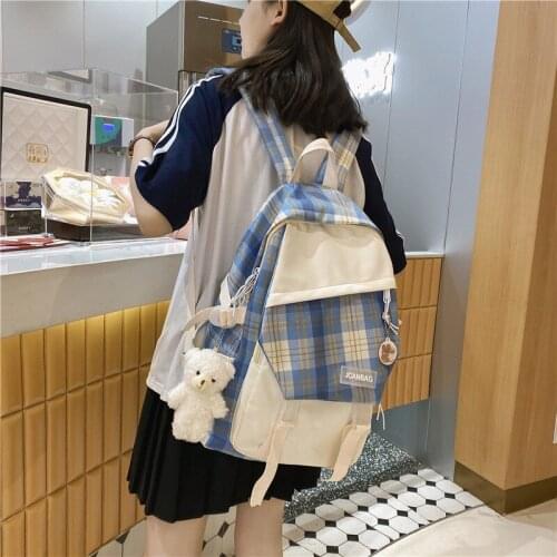 Kawaii Plaid Fashion Women Backpack Waterproof Large Capacity School Bag For Girls Trendy Shoulder Bags Outdoor Travel Backpacks