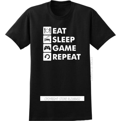 Eat Sleep Game Repeat Gamer Nerd Black Mens T-Shirts Printing T-Shirts Pure Cotton Men Top Tees Print T Shirt O-Neck Short