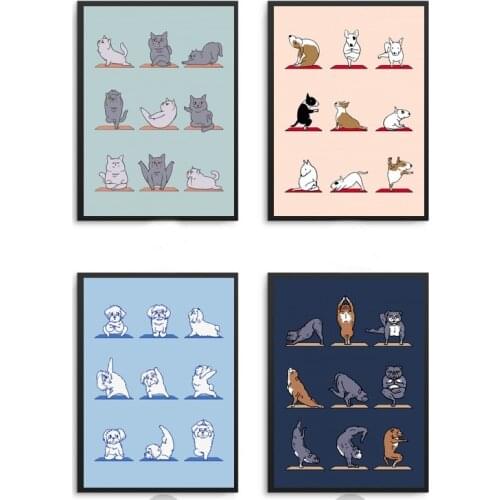 Wall Art Canvas Painting HD Printing Animal Yoga Dog Cat Lovely Poster Home Decorative Modern Nordic Living Room Modular Picture