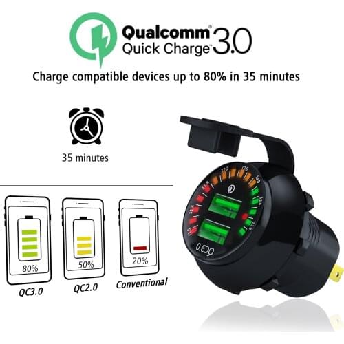 New DC12V Display Voltmeter Dual USB small mushroom color screen voltmeter Car Motorcycle Boat Truck Voltmeter with 60cm line