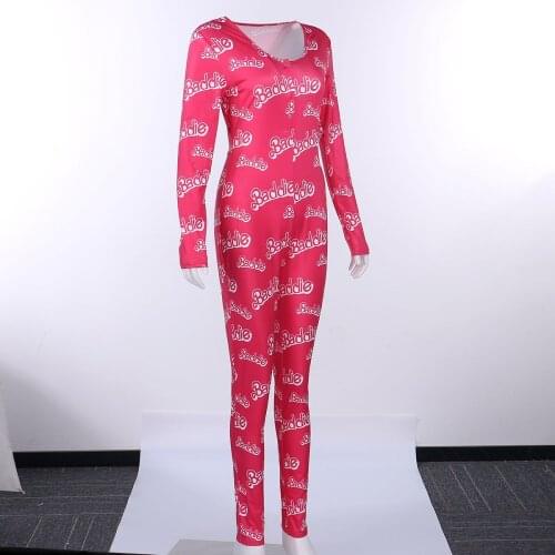 New Autumn Womens Playsuit Sleepwear Fashion Long Sleeve Button V-Neck Long Pant Leotard Casual Slim Letter Print Home Tracksuit