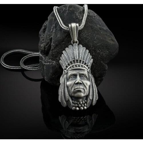 Indian Warrior Pendant Necklace men ethnic retro Jewelry on the neck Chief Stereo Man chain necklace accessories