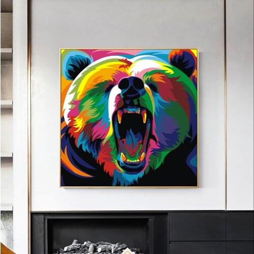 Nordic Watercolor Animals Pop Art Canvas Prints Wolf Dog And Bear Posters And Prints Cartoon Pictures For Kids Room Wall Decor