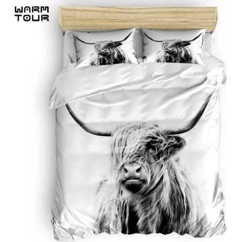 WARMTOUR Duvet Cover Portrait of A Highland Cow Duvet Cover Set 4 Piece Bedding Set For Beds